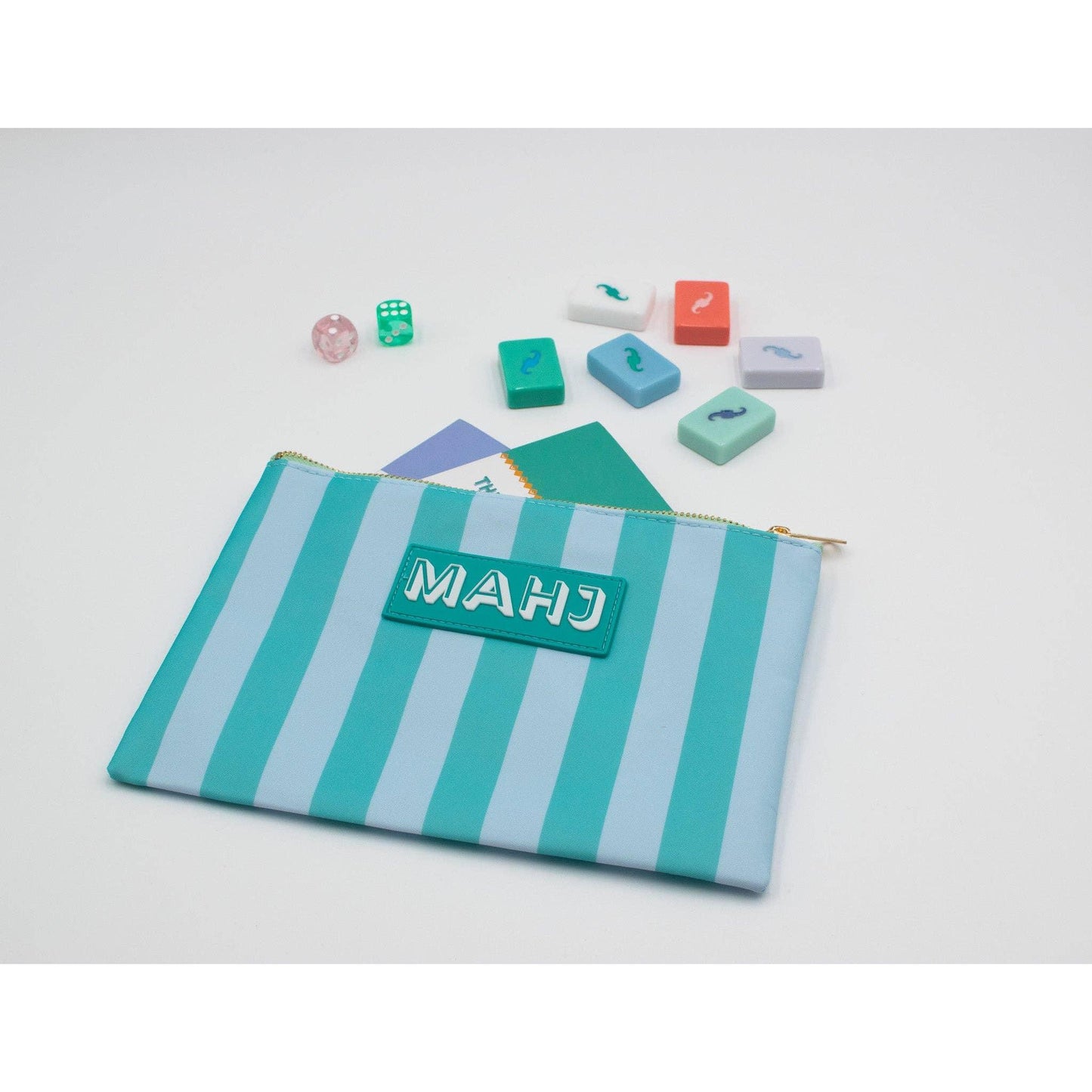 My Fair Mahjong - Mahjong Card & Accessory Bag: Stripes- Green & Blue