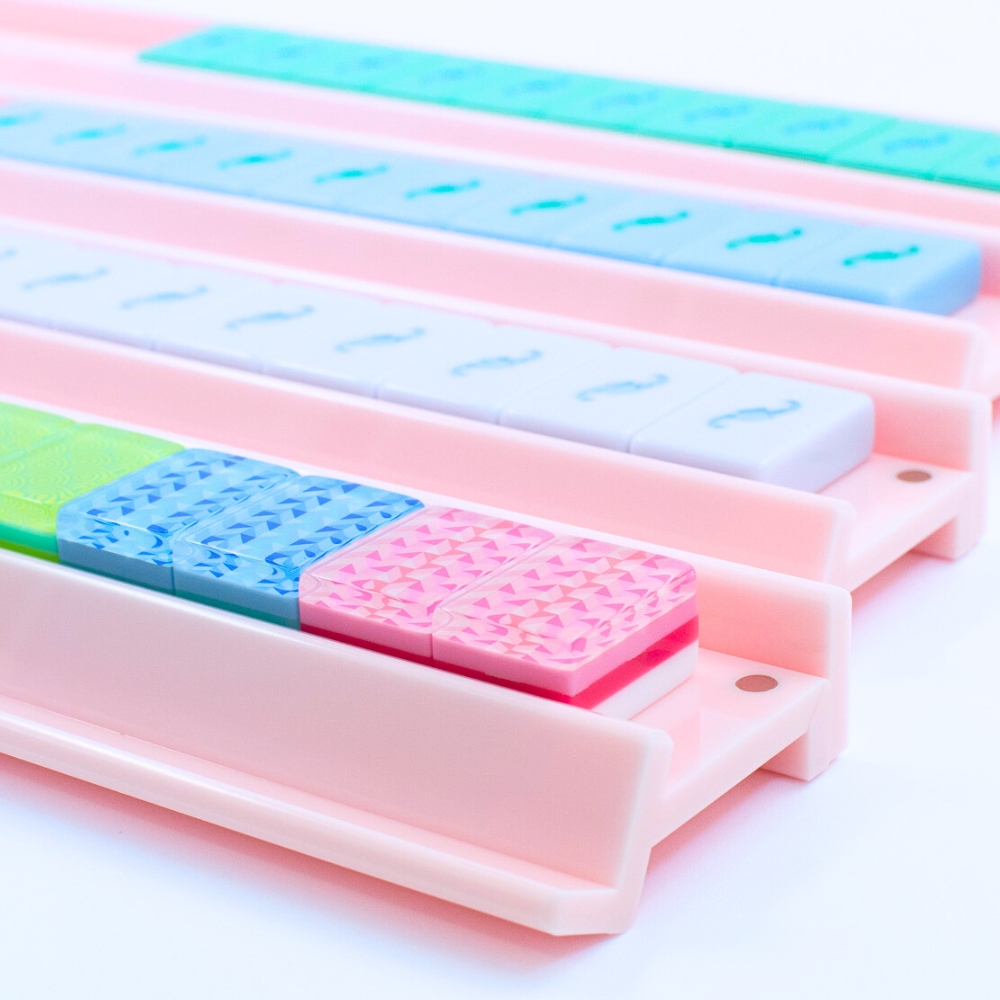 My Fair Mahjong - MAHJONG RACKS | Premium Acrylic | 4 Racks + 4 Pushers: Solid Macaron BLUE