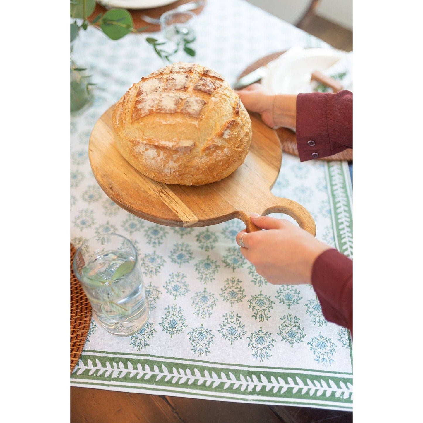 Mended - Table Throw - Lotus, Sage & Uniform Blue with Sage Vine Border