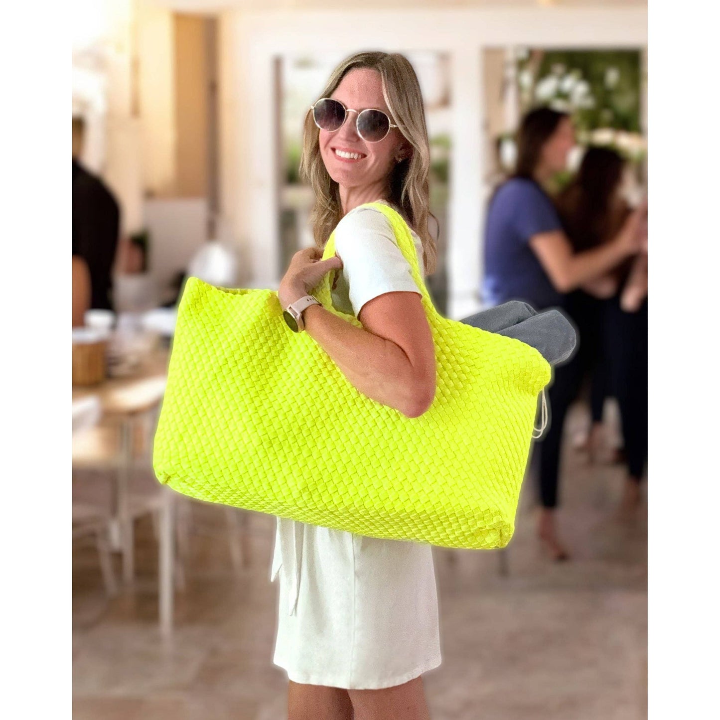 Peace Love Mahjong - Woven Mahjong Carryall -: Navy
