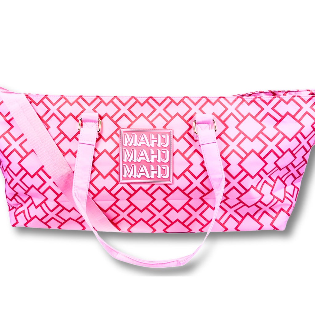 My Fair Mahjong - MAHJONG TOTE BAG  |  Wide with Zipper Closure: Geometric- Pink Tote Bag