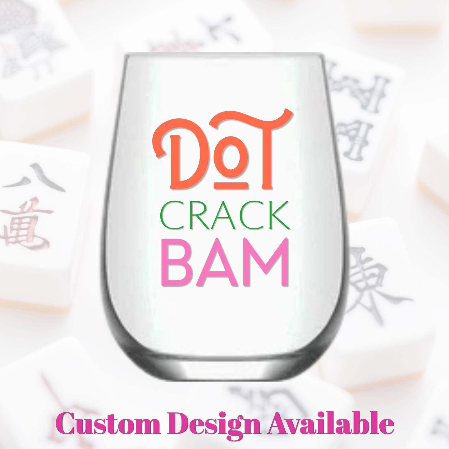 Fabuplates - Mahjong Stemless Tossware 4ct Set Wine Glasses "Dot Crack Bam"