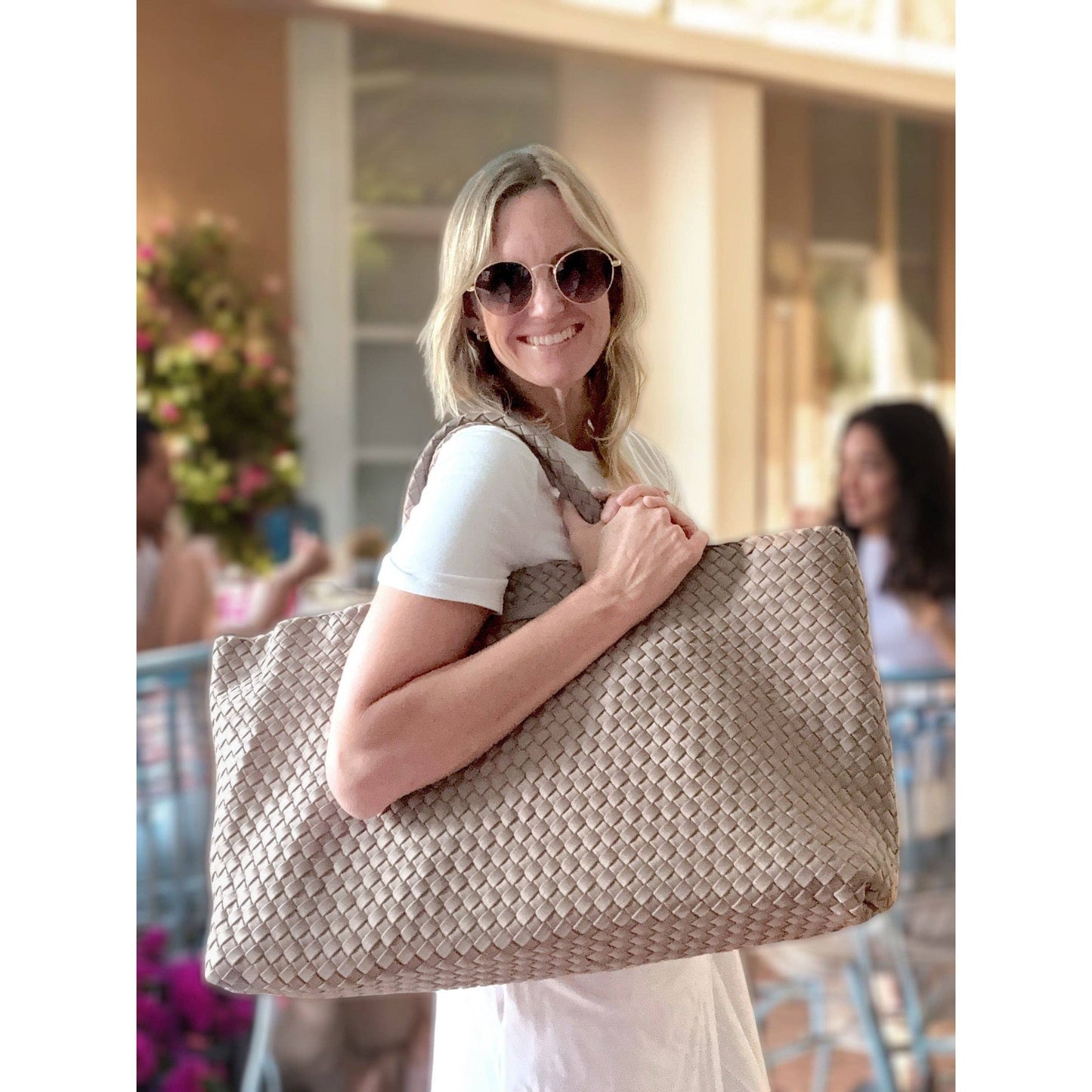 Peace Love Mahjong - Mahjong Bag - Woven Carryall with Matching Tile Pouch: Orchid
