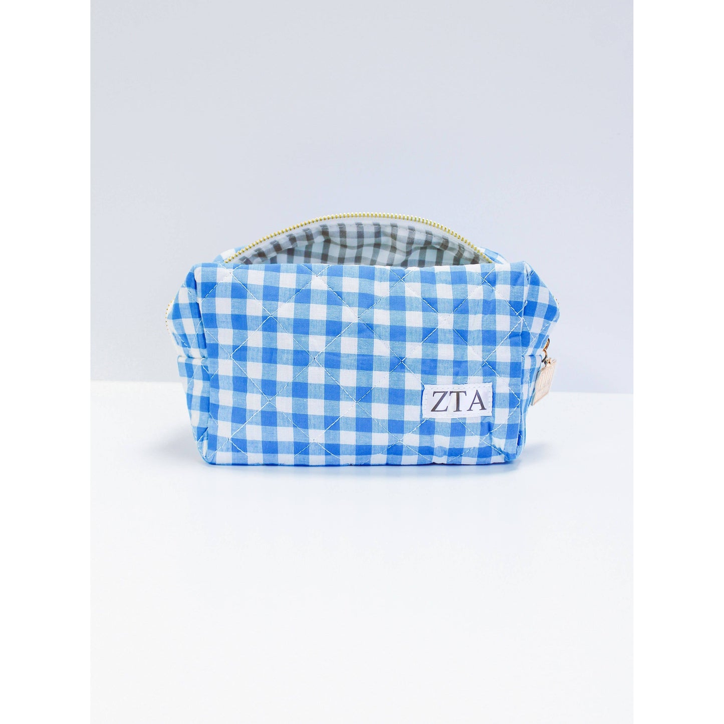 Zeta Tau Alpha Sorority Gingham Quilted Makeup Bag