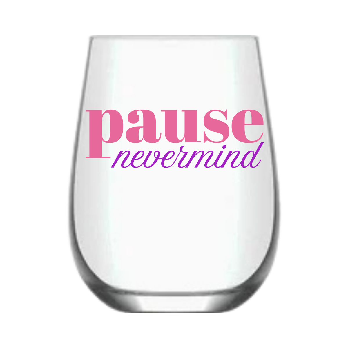 Mahjong Stemless Wine Glass "Pause Nevermind" - Single 1ct - Fabuplates