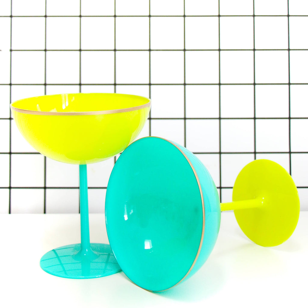 Turquoise and Lime Coupe Glasses