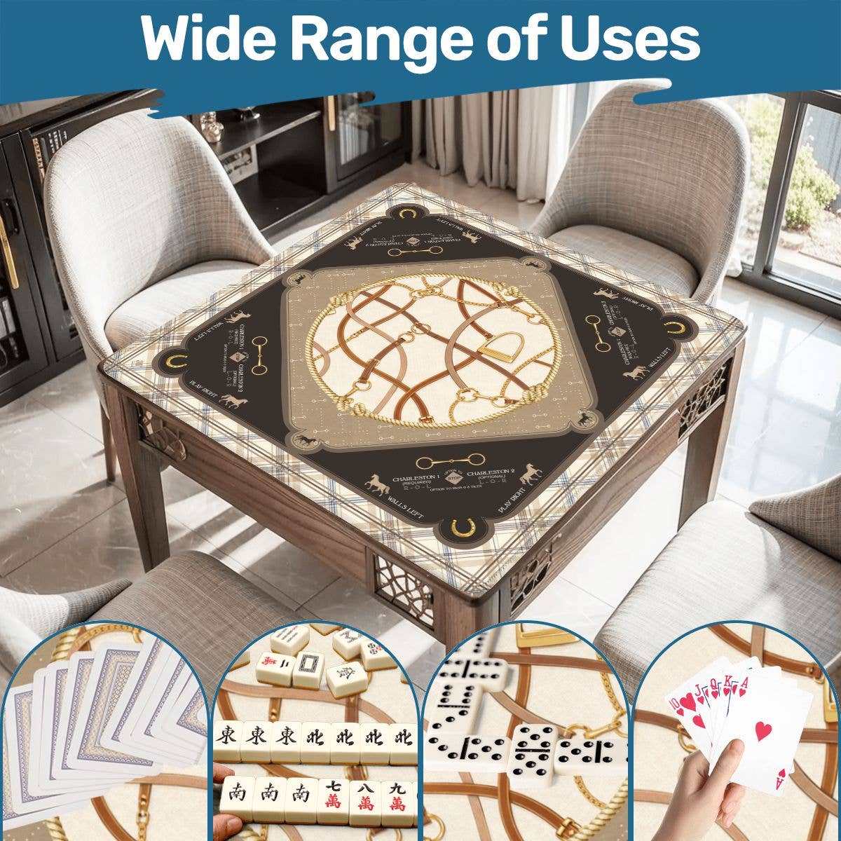 Anders Ruff Design Co. - Saddles & Silk Mahjong Mat | The Equestrian Collection: 33" x 33"