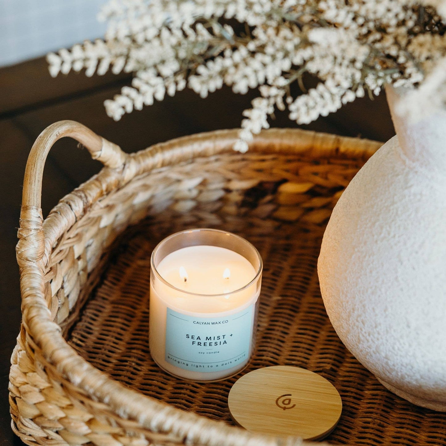 Calyan Wax Co. - Sea Mist + Freesia - Glass Tumbler Soy Candle