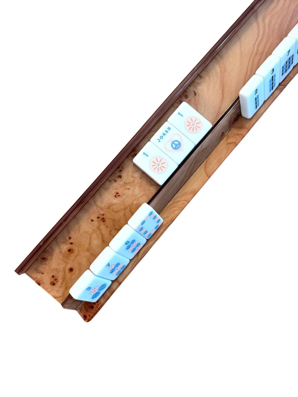 Peace Love Mahjong - Acrylic Burlwood Mahjong Racks & Pushers (Set of 4)