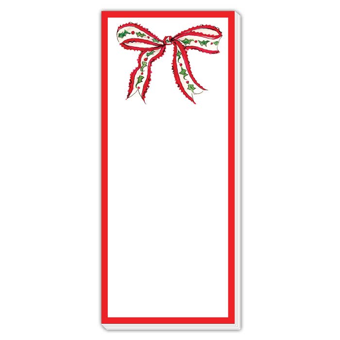 Handpainted Red Holiday Bow | Skinny Notepad