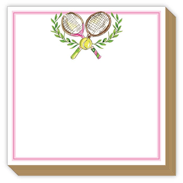 RosanneBeck Collections - Handpainted Pink Tennis Rackets with Laurel Luxe Notepad