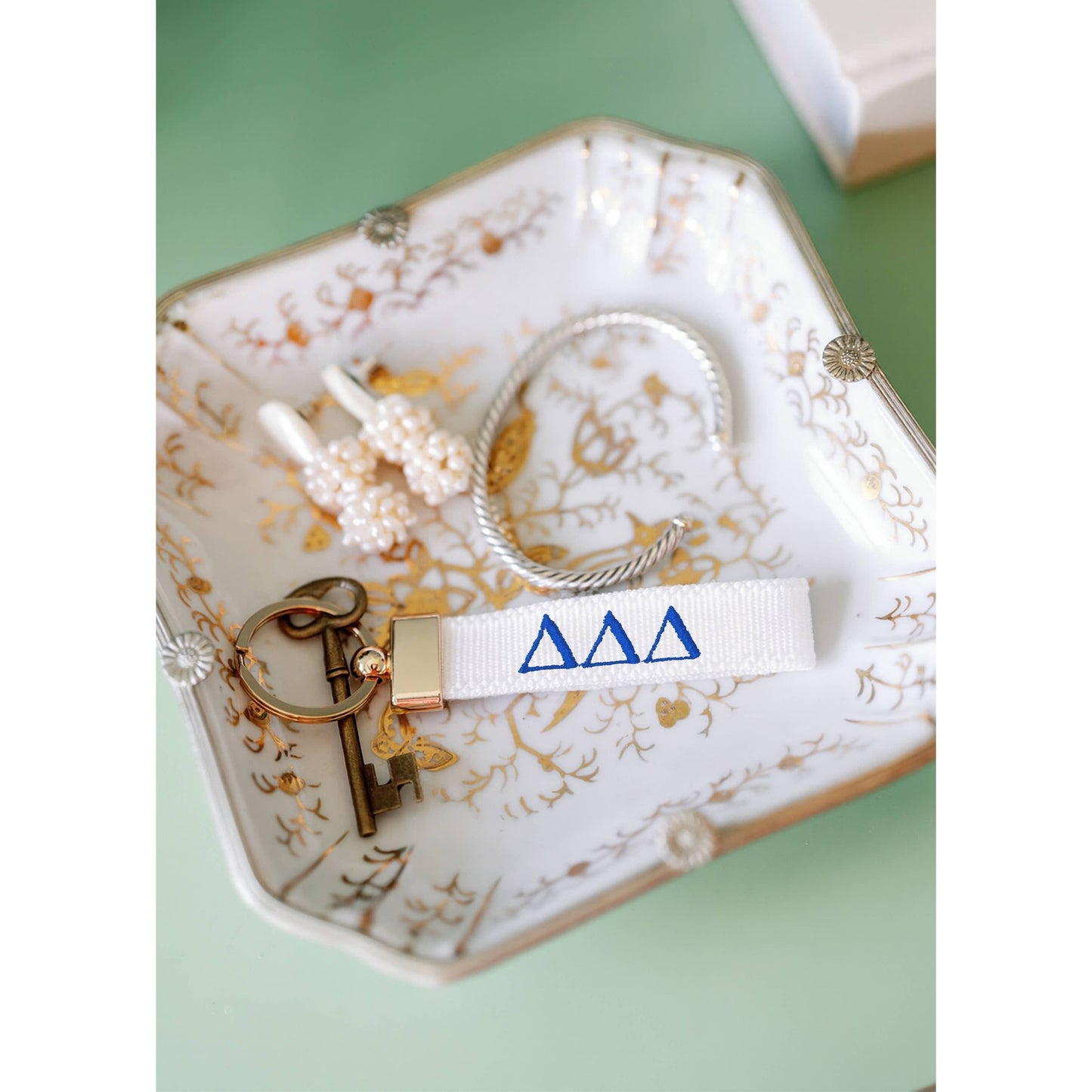Gracefully Made Art - Delta Delta Delta Embroidered Keychain, Sorority