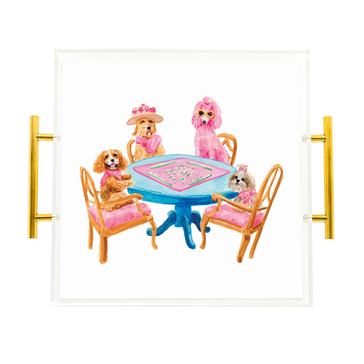 Dogs Playing Mahjong Acrylic Tray