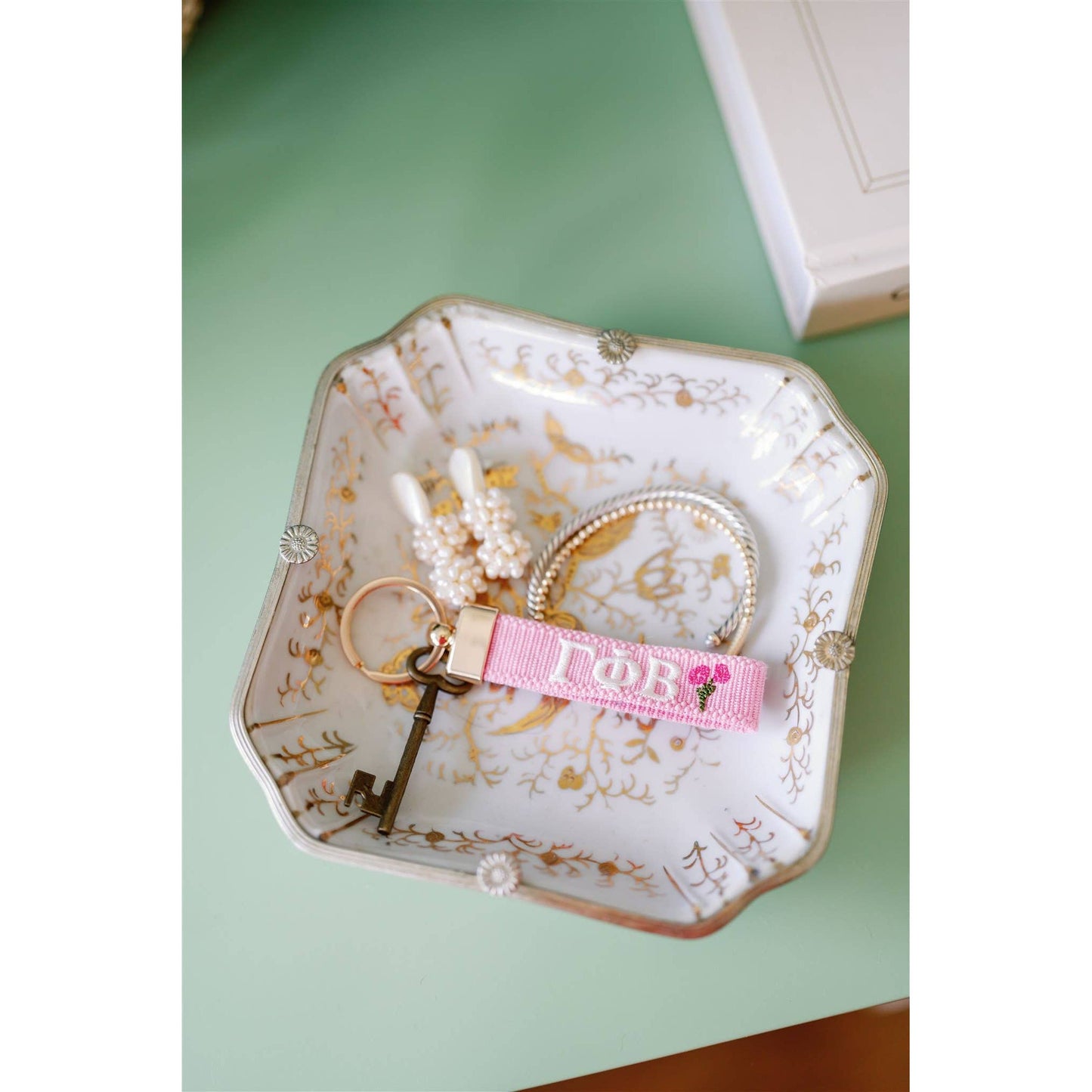 Gracefully Made Art - Gamma Phi Beta Embroidered Keychain, Sorority