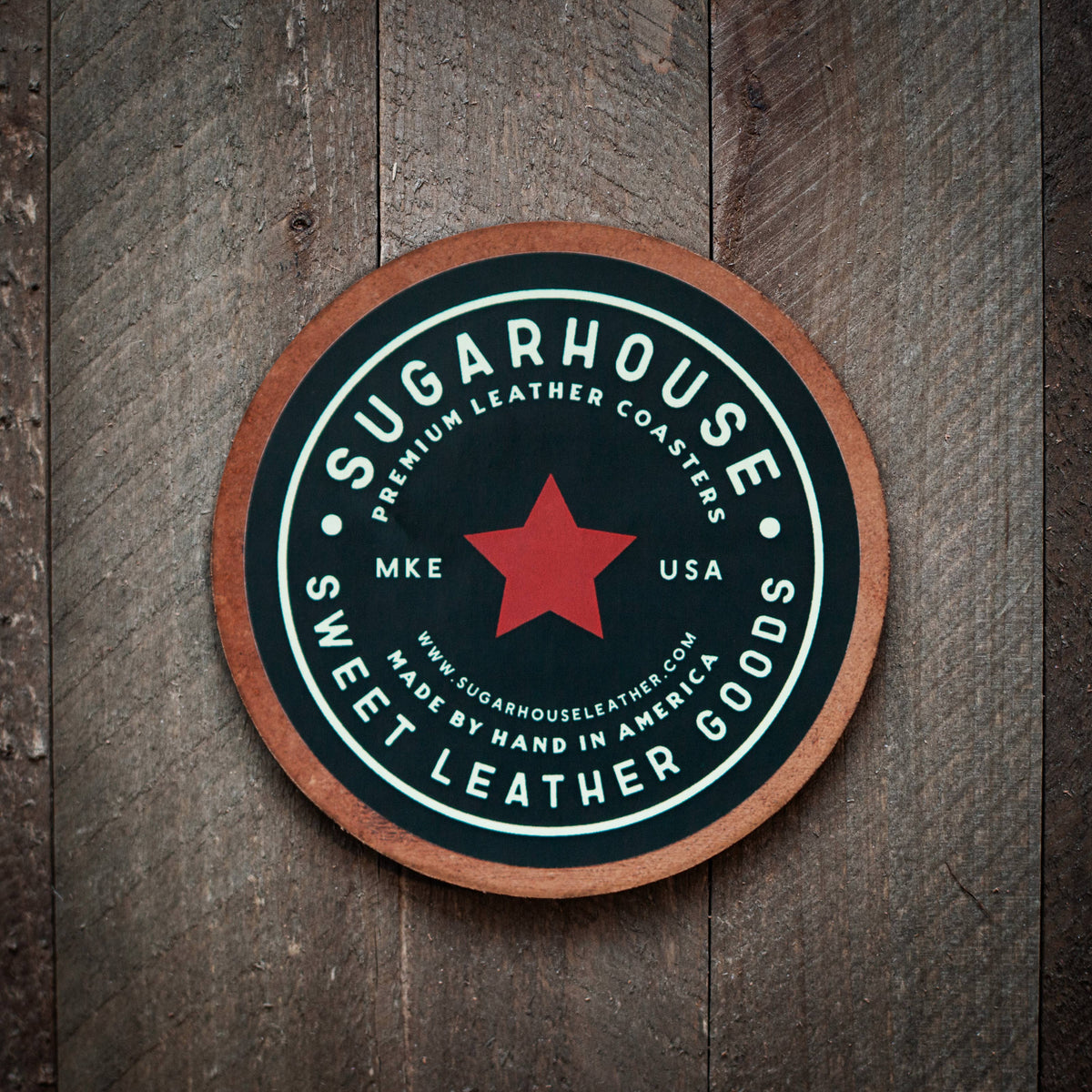 Fort Worth Texas American Flag Leather Coaster