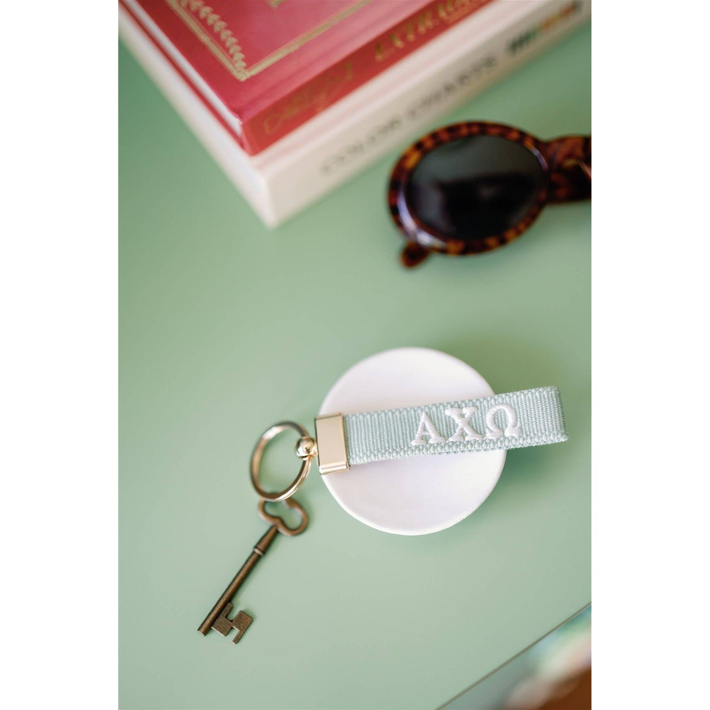 Gracefully Made Art - Alpha Chi Omega Embroidered Keychain, Sorority
