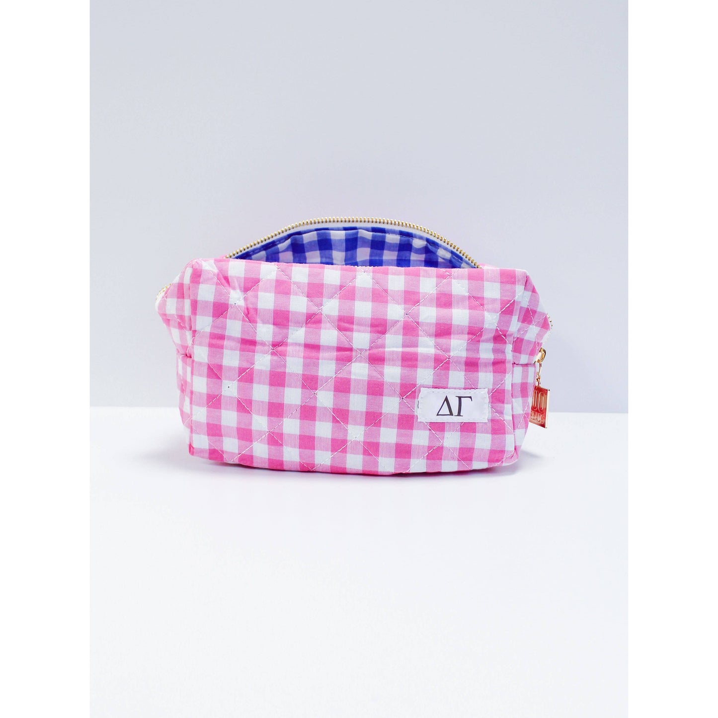 Delta Gamma Sorority Gingham Quilted Makeup Bag