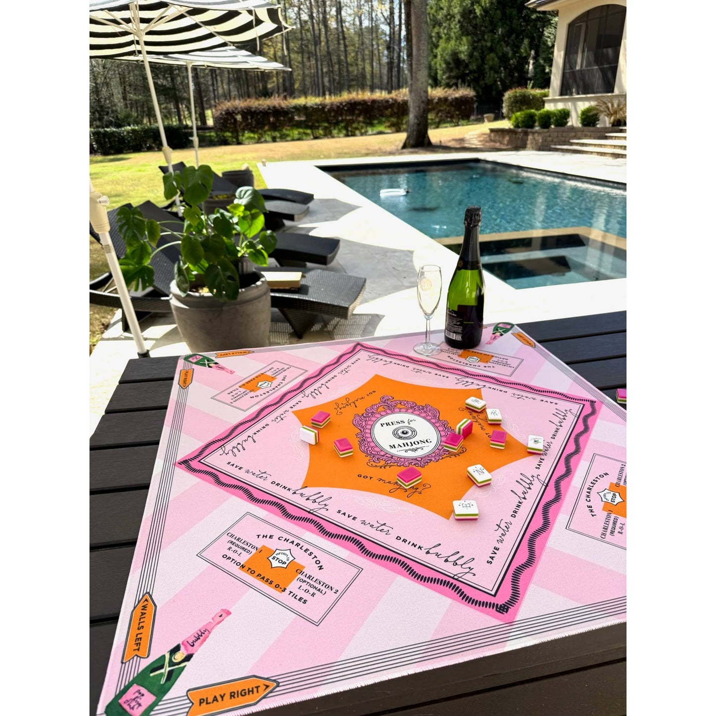 Anders Ruff Design Co. - 'Press for Mahjong' Mat | The Champagne & Mahj Collection: 33" x 33"