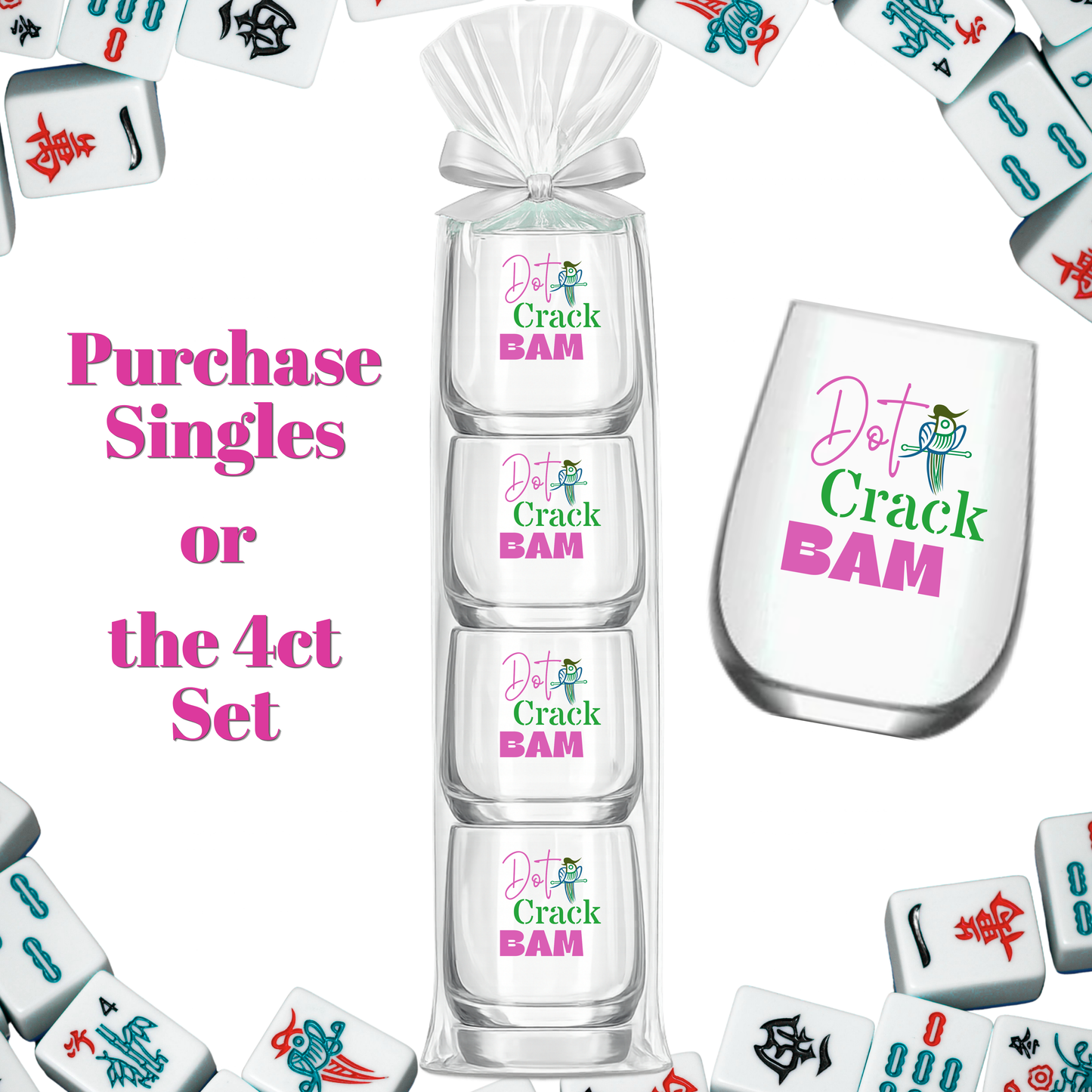 Fabuplates - Mahjong Stemless Tossware 4 ct Set Wine Glasses "Dot Crack Bam"