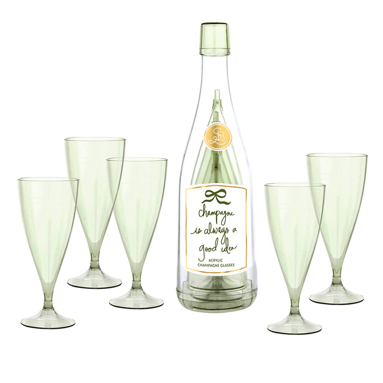 Santa Barbara Design Studio by Creative Brands - Acrylic Champagne Bottle + Glasses - Good Idea: Acrylic / Bottle: 11.5" H x 3.25" Dia | 6oz