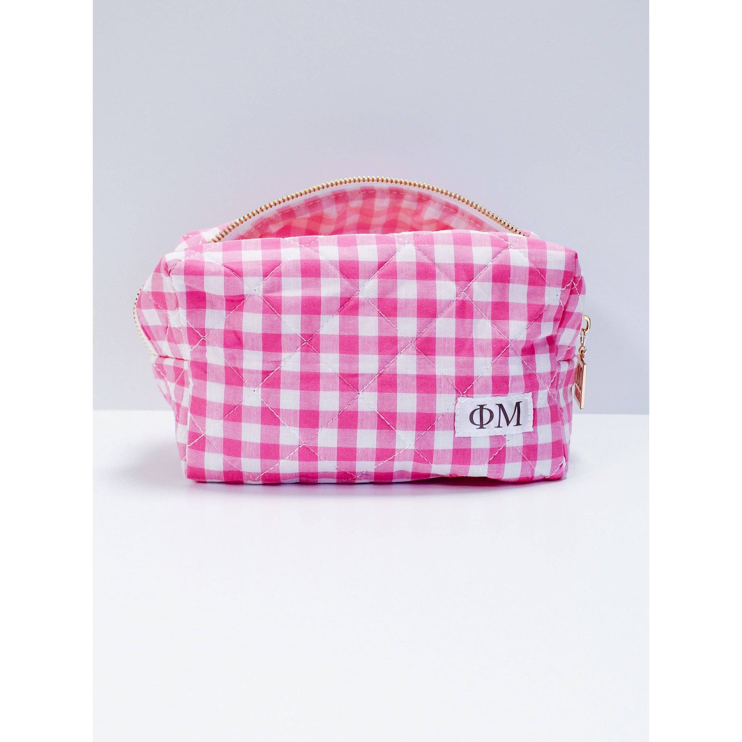 Phi Mu Sorority Gingham Quilted Makeup Bag