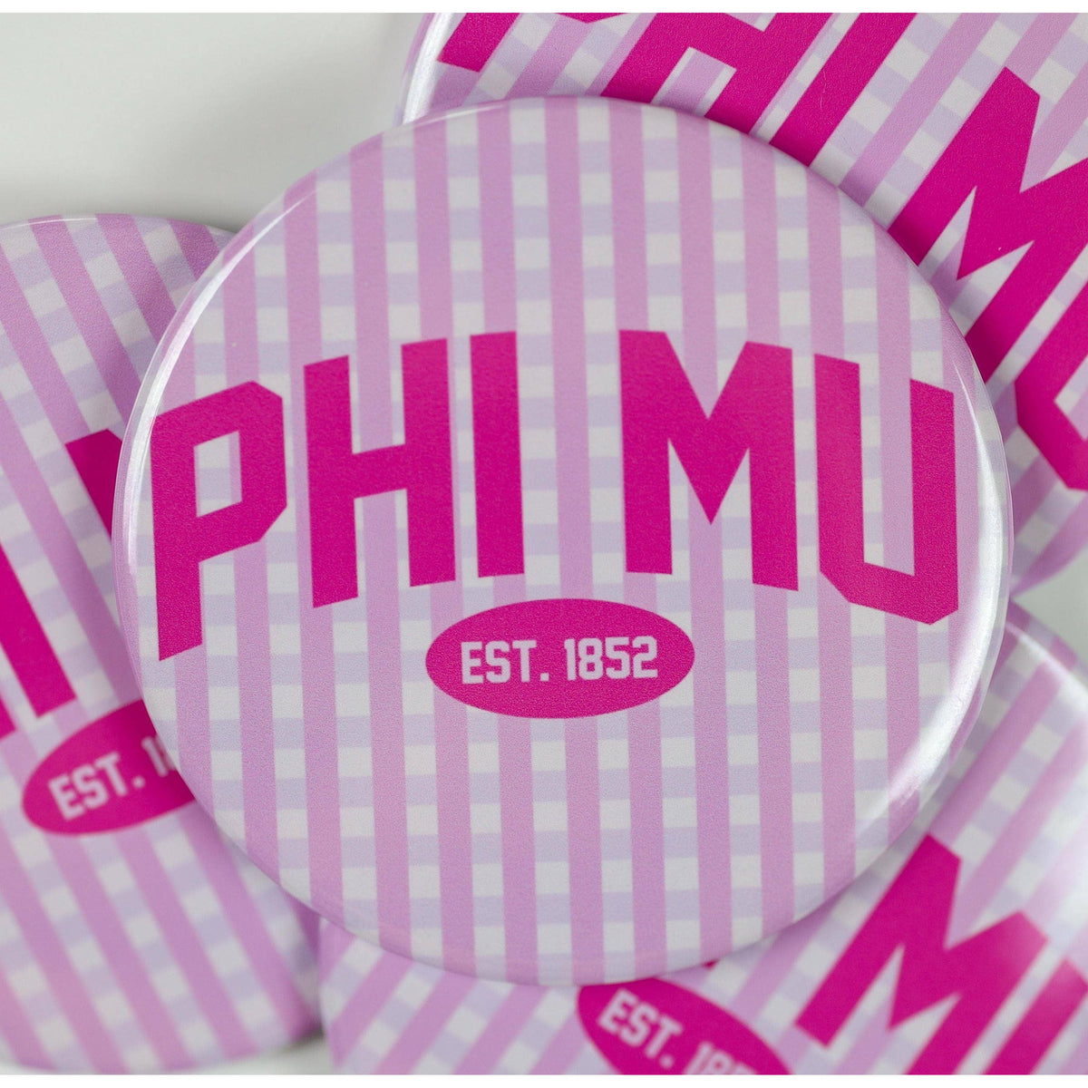 Phi Mu Gingham Button
