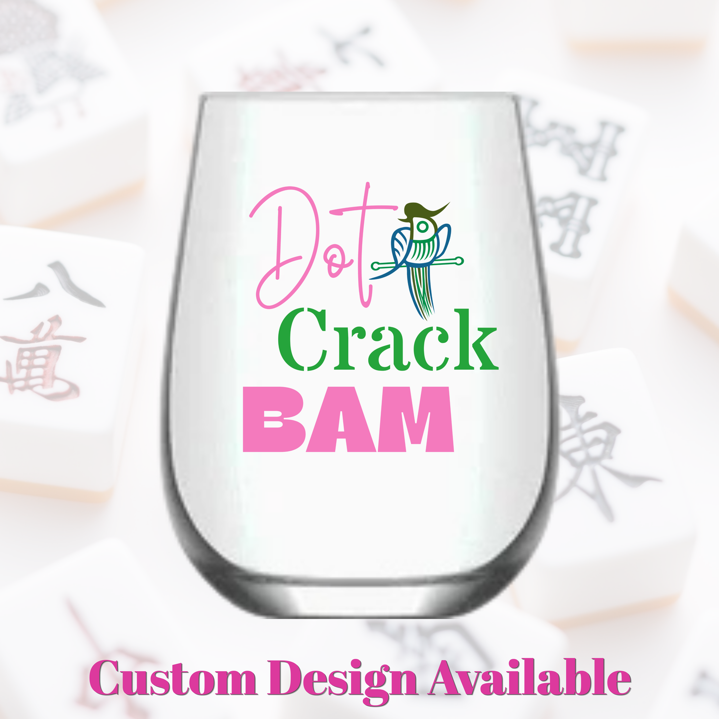 Fabuplates - Mahjong Stemless Tossware 4 ct Set Wine Glasses "Dot Crack Bam"