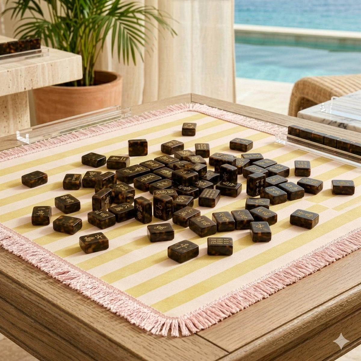 Tala Mahj - Luxury Mahjong Mat - Shell Pink Cabana Stripe  