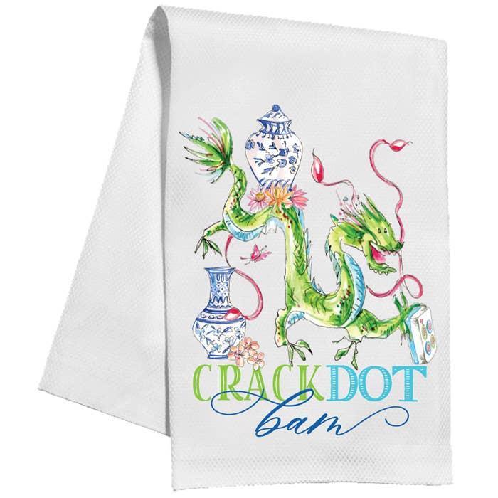RosanneBeck Collections - Crack Dot Bam Mahjong Dragon Blue Kitchen Towel