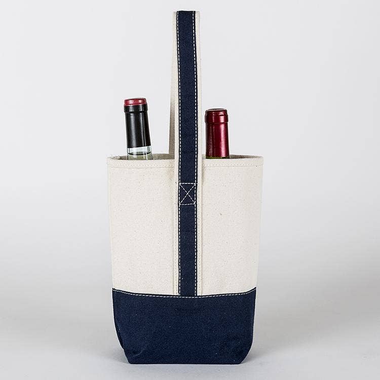 ShoreBags - 2- Bottle Canvas Wine Gift Host Bag: Navy