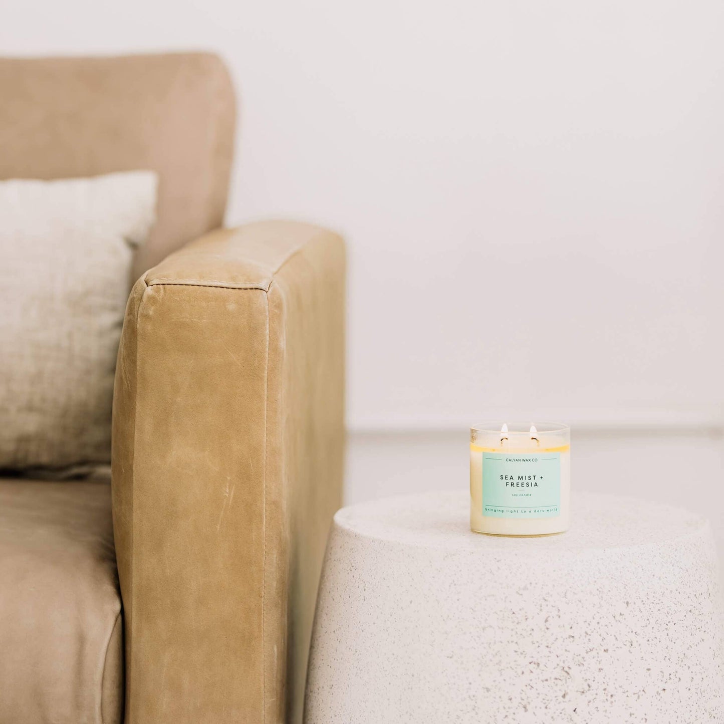 Calyan Wax Co. - Sea Mist + Freesia - Glass Tumbler Soy Candle