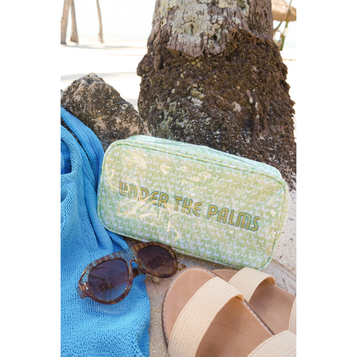 KENZKUSTOMZ - Green Scallops Under the Palms Large Clear Coat Bag