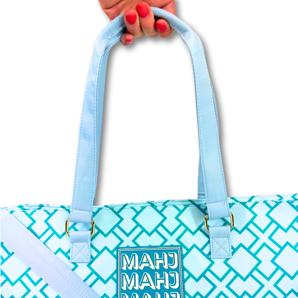 My Fair Mahjong - MAHJONG TOTE BAG  |  Wide with Zipper Closure: Geometric- Pink Tote Bag