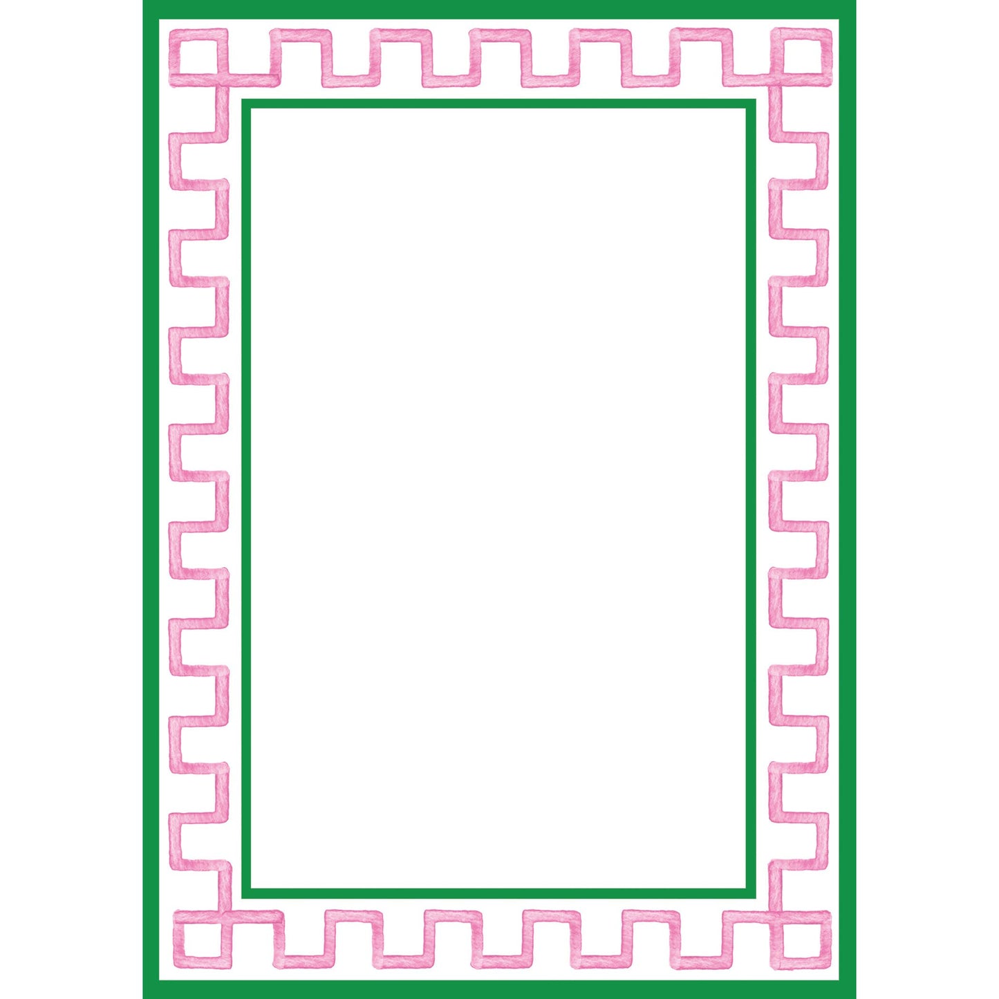 WH Hostess Social Stationery - In Stock 5x7 Greek Key Border Notepad | Pink + Green