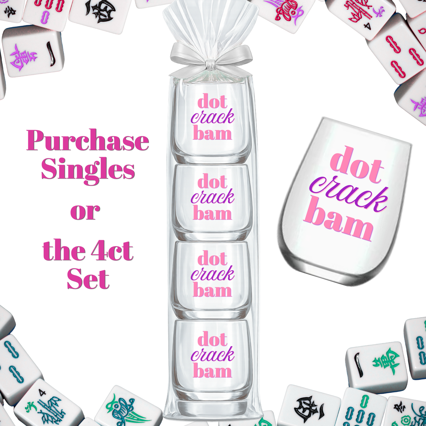 Fabuplates - Mahjong Stemless 4 ct Set Wine Glasses "Dot Crack Bam"