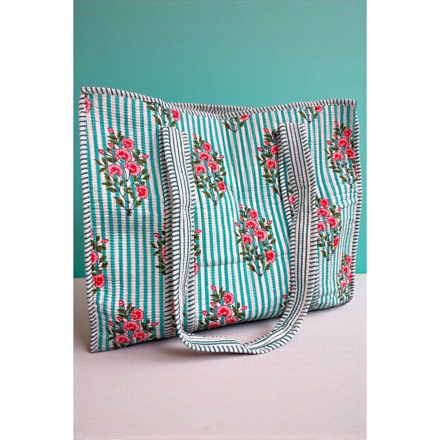 Nash Grey - Cottage Garden Blue Striped Tote Bag