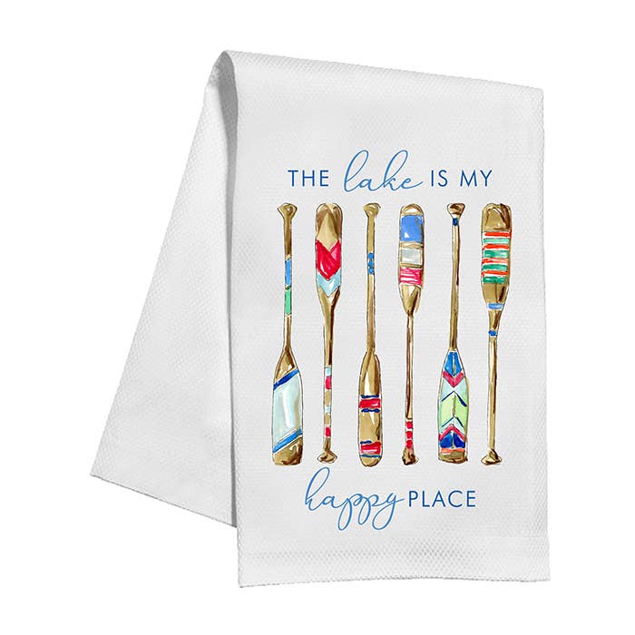 The Lake is my Happy Place Colorful Paddles Kitchen Towel