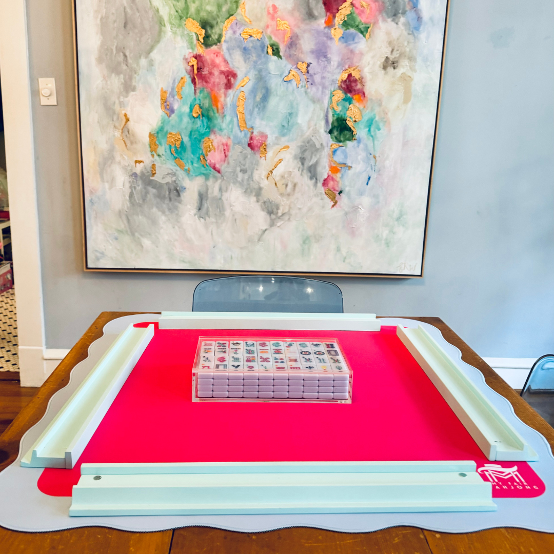 My Fair Mahjong -Pink Center- Blue Scallop Mahjong Mat