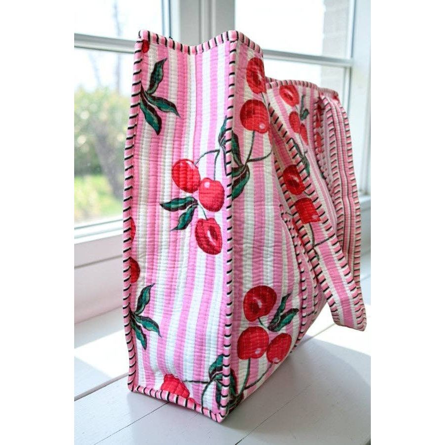 Nash Grey - Eliza Pink Striped Cherry Tote Bag