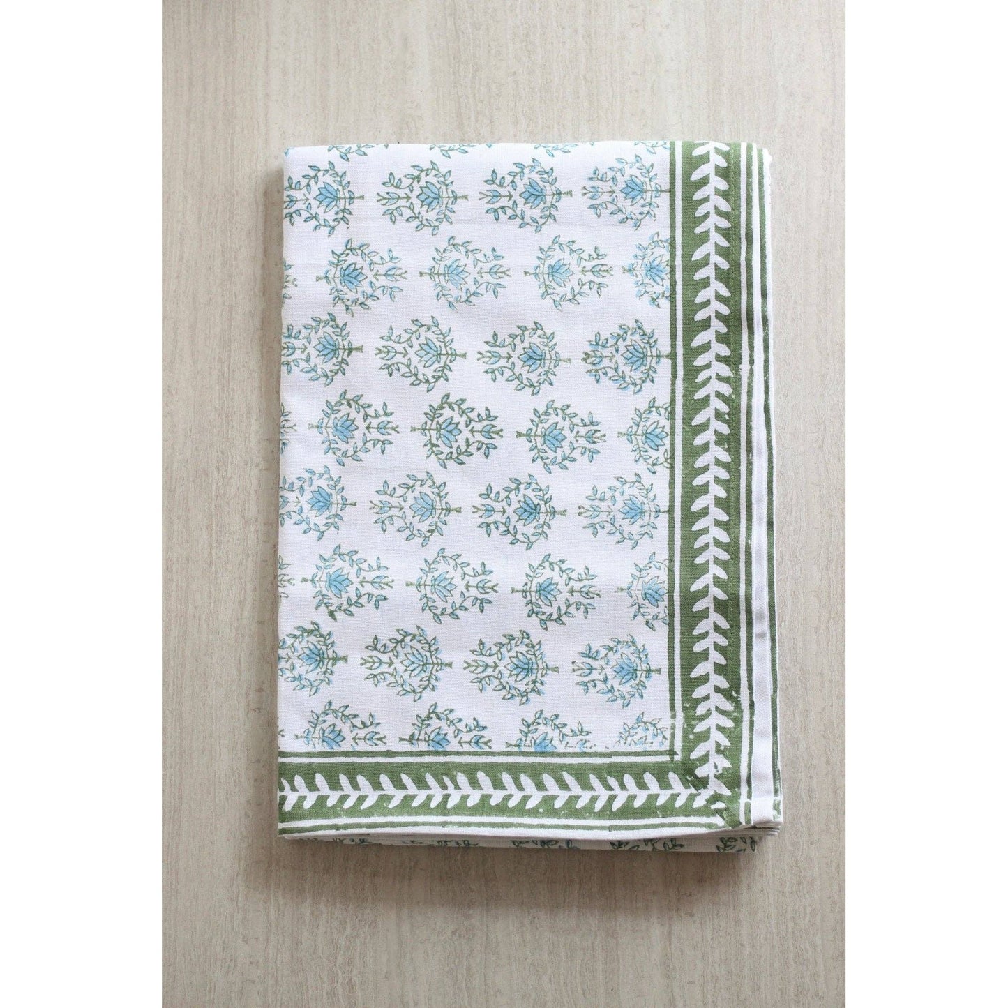 Mended - Table Throw - Lotus, Sage & Uniform Blue with Sage Vine Border