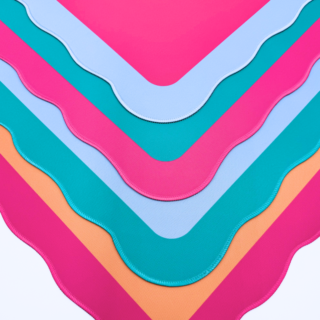 My Fair Mahjong -Pink Center- Blue Scallop Mahjong Mat