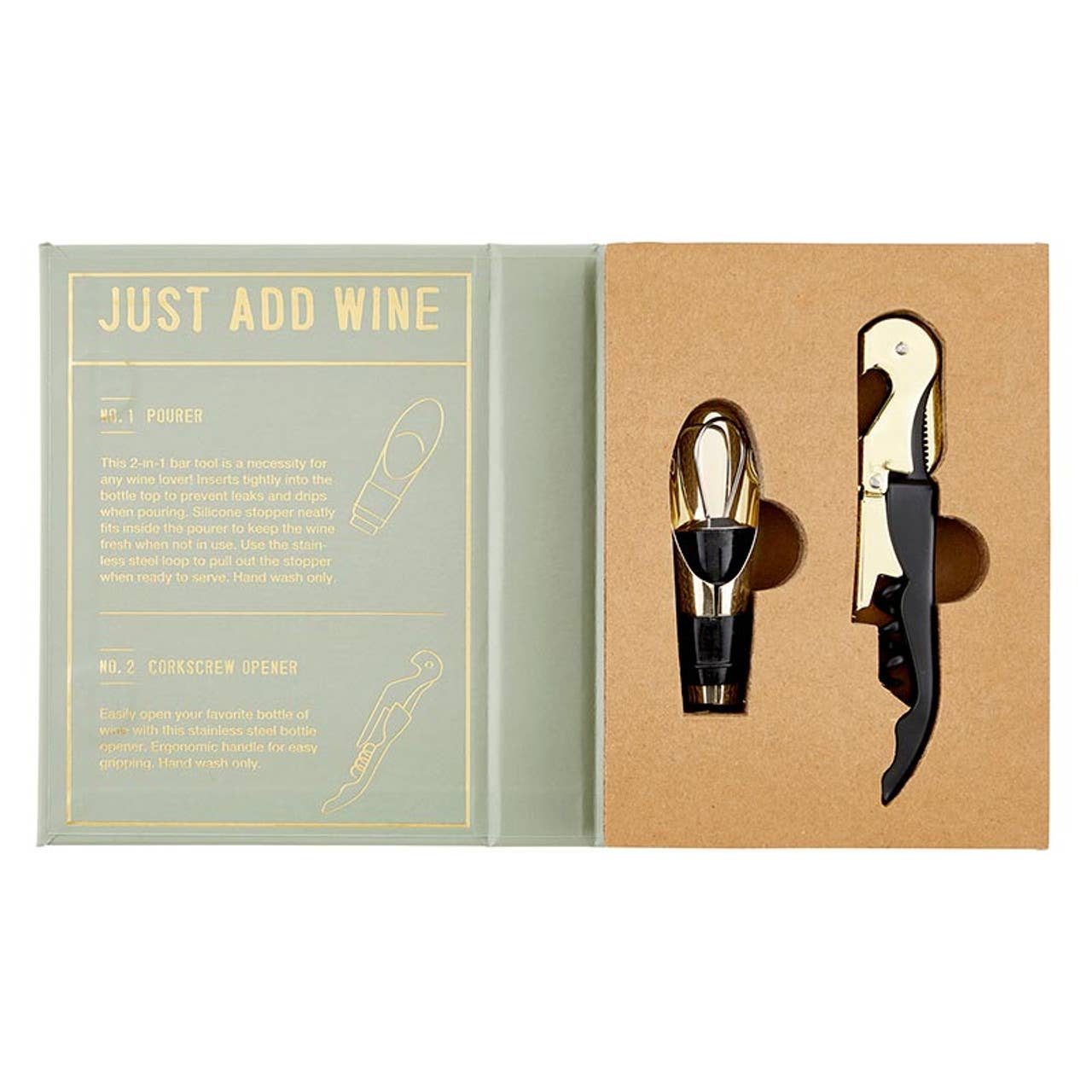 Santa Barbara Design Studio by Creative Brands - Wine Serving Set Book Box - Just Add Wine: Hand Wash Only / Stainless Steel, Silicone