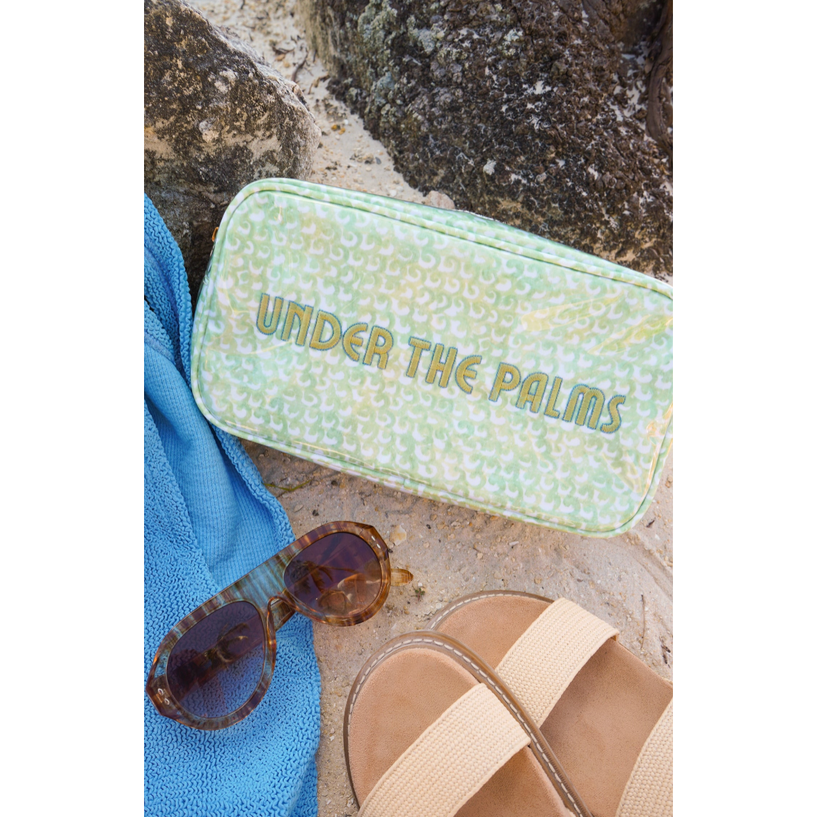 KENZKUSTOMZ - Green Scallops Under the Palms Large Clear Coat Bag