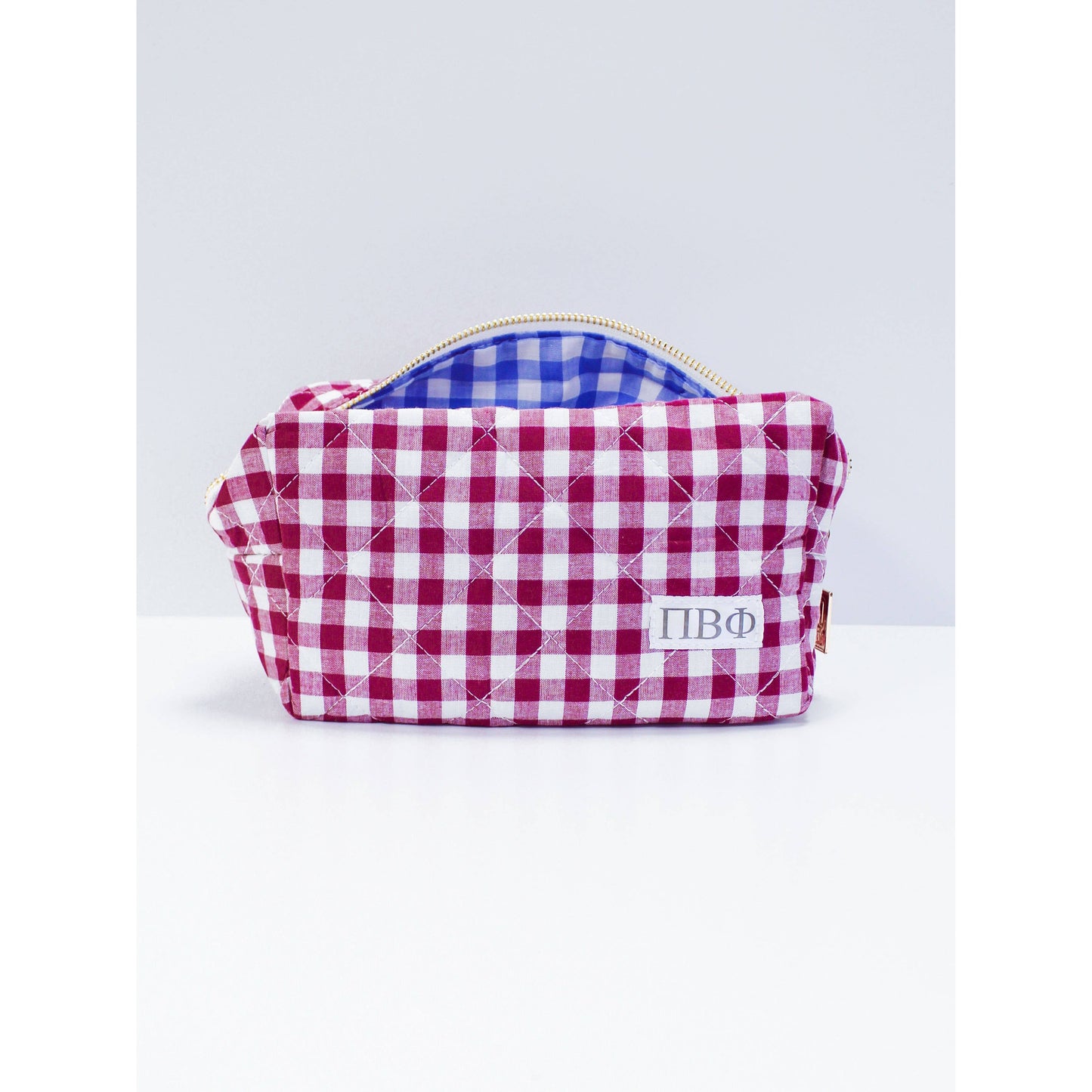 Pi Beta Phi Sorority Gingham Quilted Makeup Bag