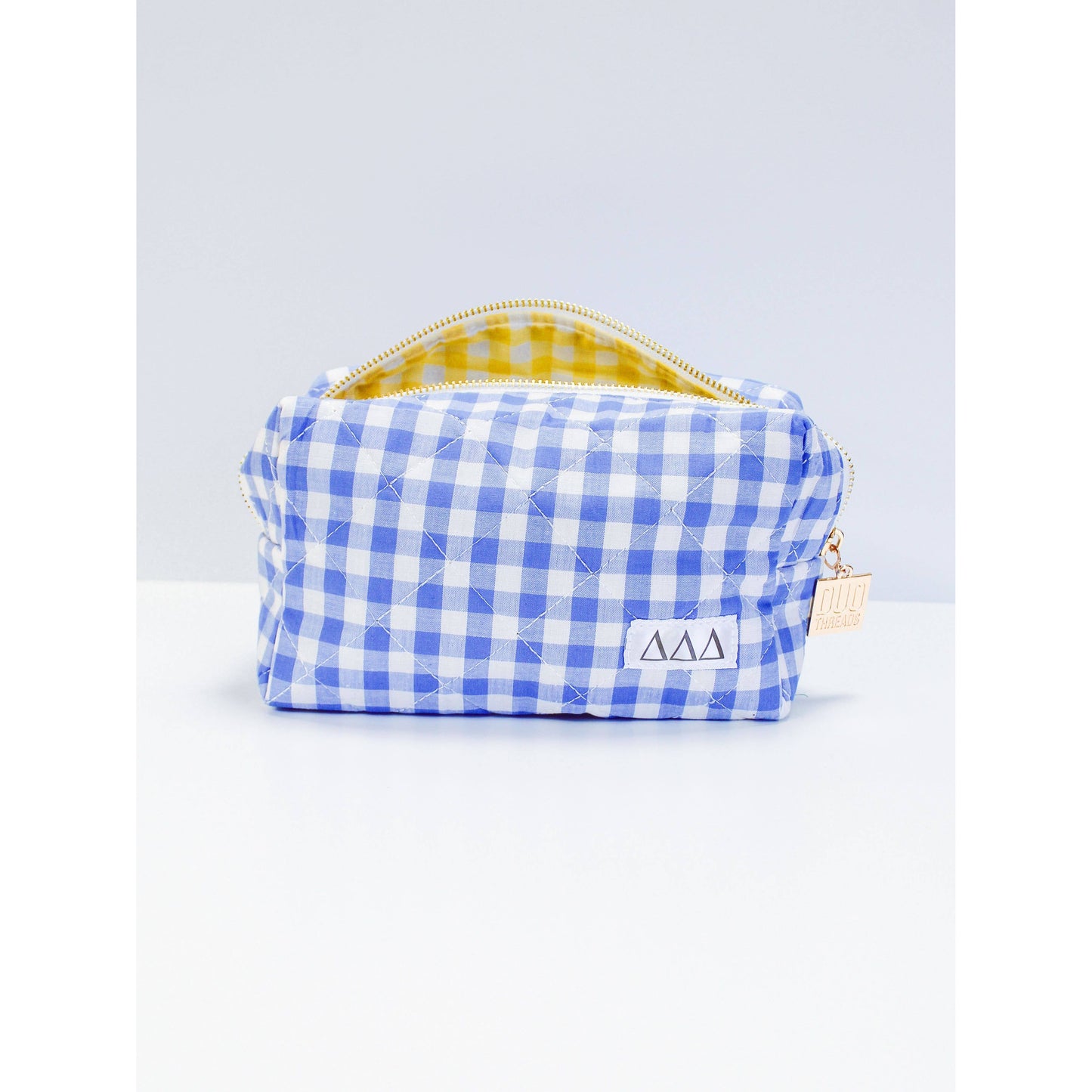 Delta Delta Delta Sorority Gingham Quilted Makeup Bag