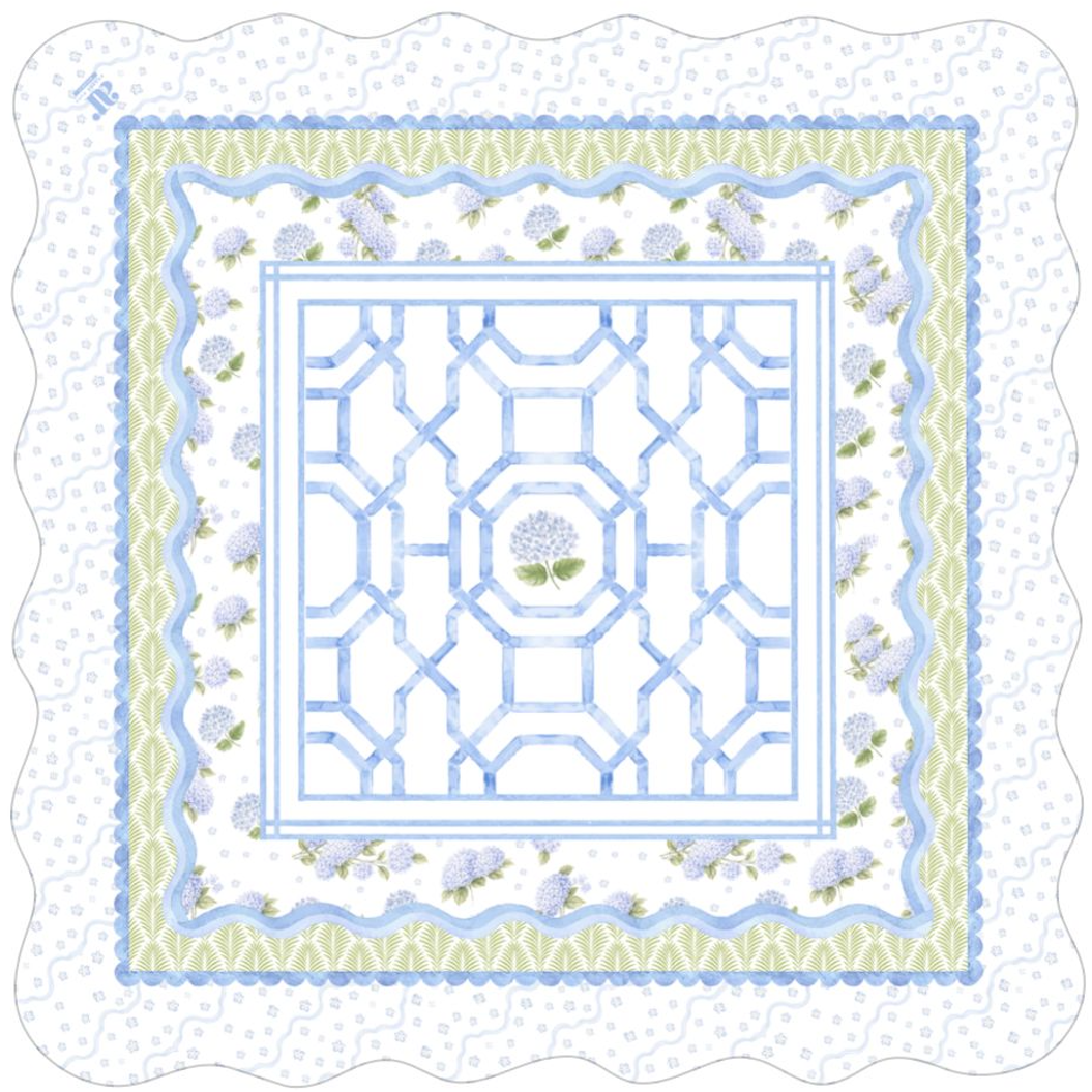 Anders Ruff Design Co. - Hamptons Hydrangea Mahjong Mat | The House of Hydrangea Coll: 31.5" Scalloped Edge