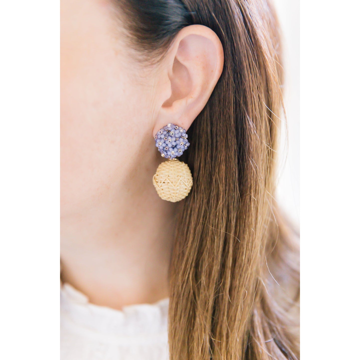 Liz Rattan Ball Lavender Earrings