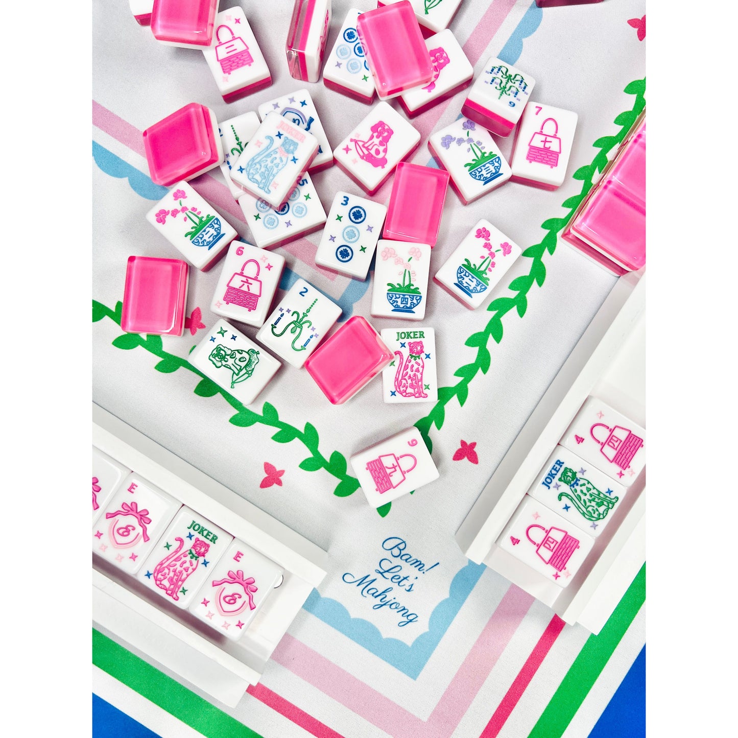 BAM!  Let's Mahjong MAHJONG TILES GRANDMILLENNIAL AND MATCHING MAT in PINK