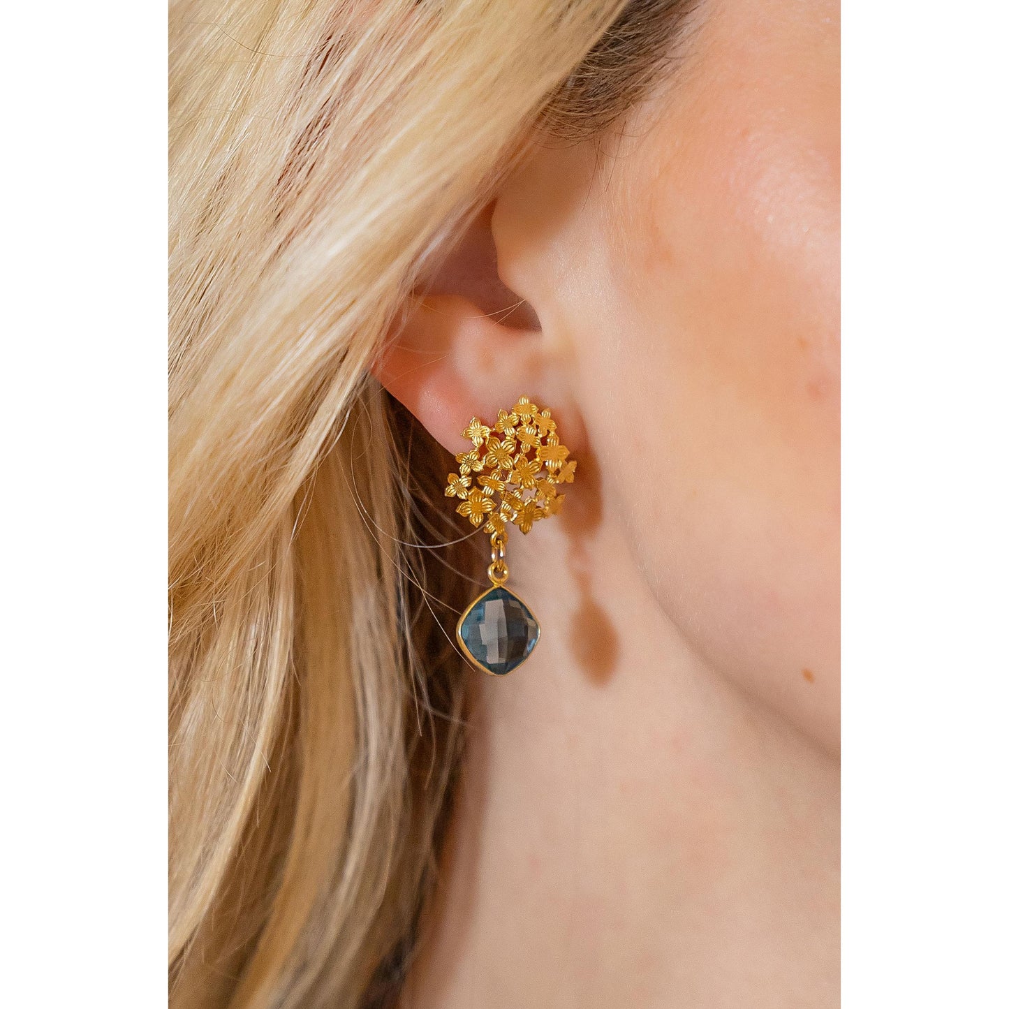 Jardin Hydrangea Gold Blue Quartz Earrings