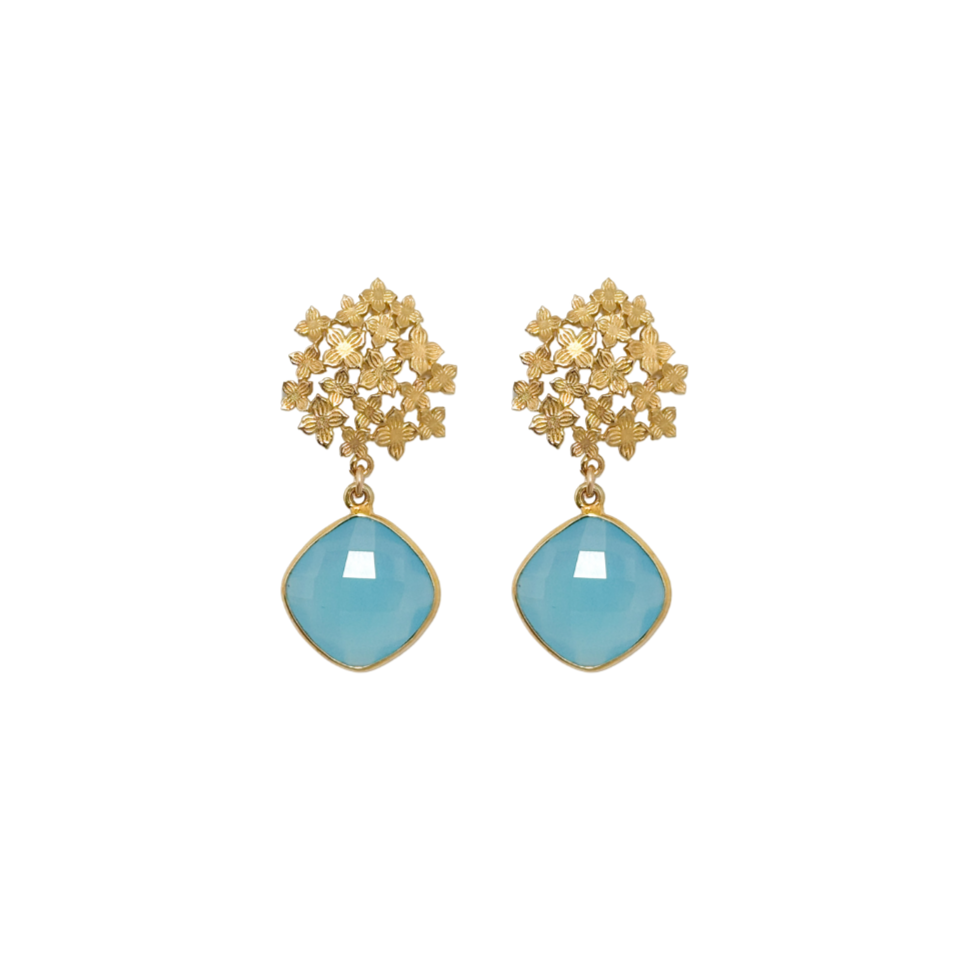 Jardin Hydrangea Gold Sky Blue Quartz Earrings